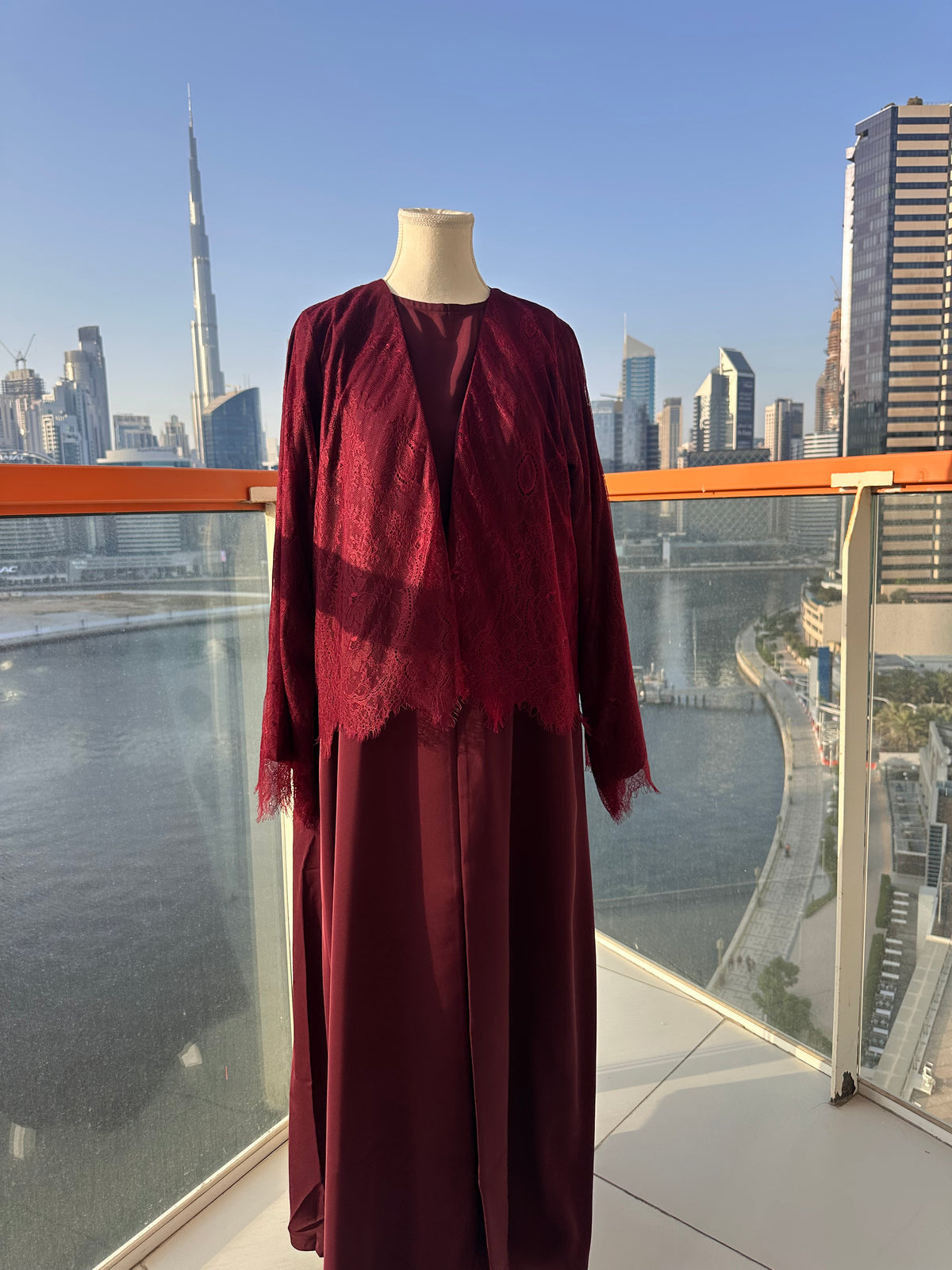 Lace Abaya Deep Red